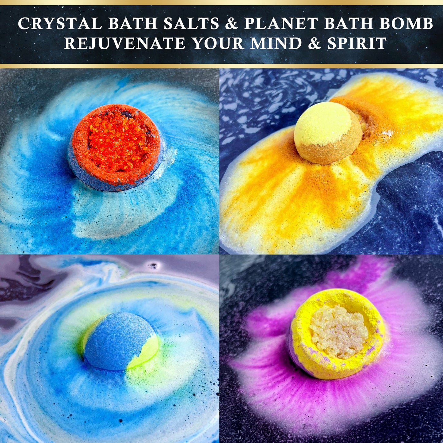 Galacticspa Galaxy Spa Gift Set – 2 x Planet Bath Bombs, 2 x Cosmic Bath Bombs, 2X Galaxy Bubble Bars & Coconut Epsom Salt – Relaxing Space-Themed Bath Set for Men & Women - Galacticspa