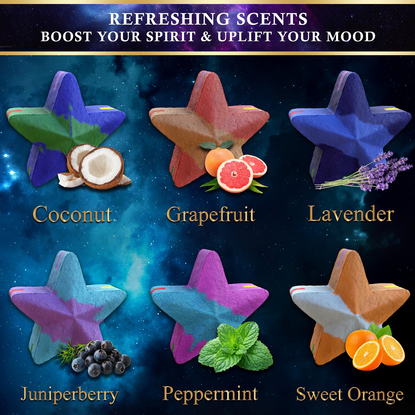 Space Rainbow Star Bath Bombs / 6 x 80g Luxury Bath Bomb Gift Set - Galacticspa