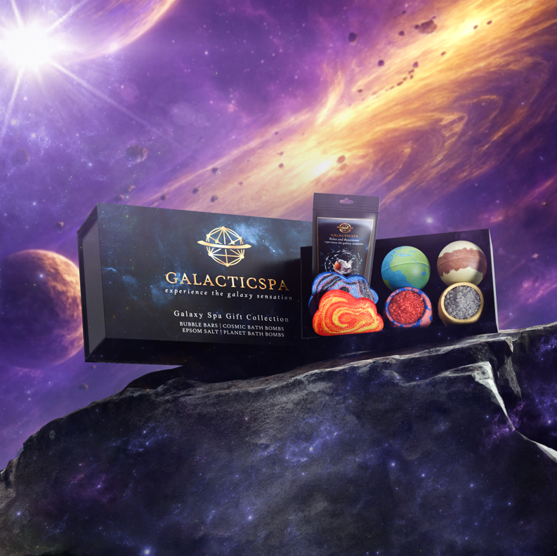 Galaxy Spa Gift Set – Planet & Cosmic Bath Bombs, Galaxy Bubble Bars & Epsom Salt