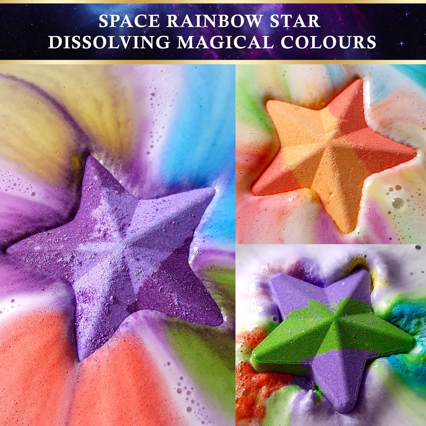 Space Rainbow Star Bath Bombs / 6 x 80g Luxury Bath Bomb Gift Set - Galacticspa