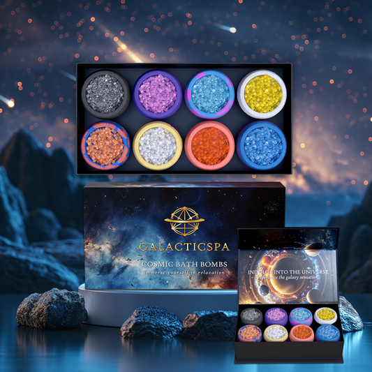 Crystal epsom salt cosmic space themed bath bombs, perfect for a gift and for bath lovers. 