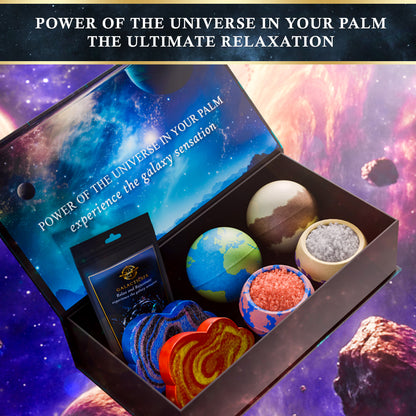 Galaxy Spa Gift Set – Planet & Cosmic Bath Bombs, Galaxy Bubble Bars & Epsom Salt