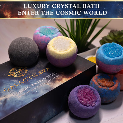 Luxury gift set, enter the cosmic world with our relaxing epsom salt bath bombs.