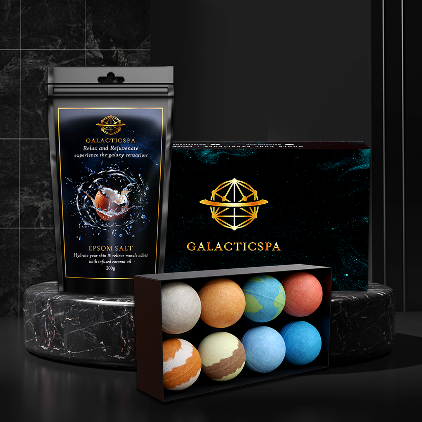 Planet Bath Bombs with 200g Coconut Epsom Salt Bundled - Galacticspa