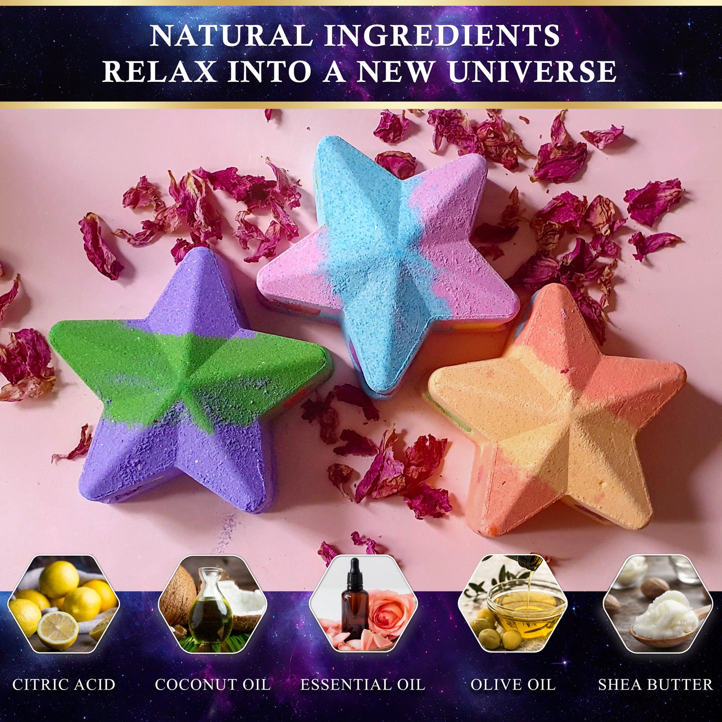 Space Rainbow Star Bath Bombs / 6 x 80g Luxury Bath Bomb Gift Set - Galacticspa
