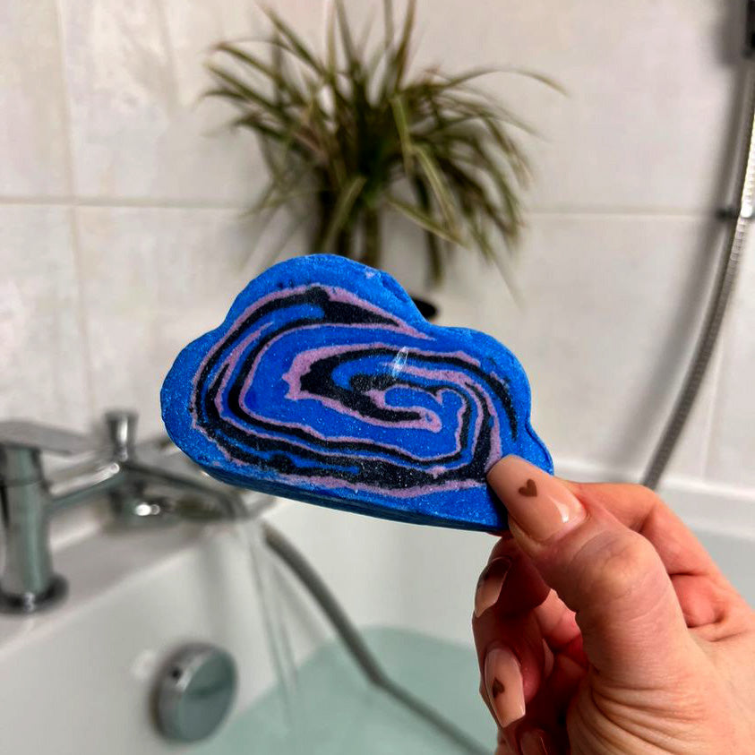Blue and purple bubble bar with space and nightfall theme.
