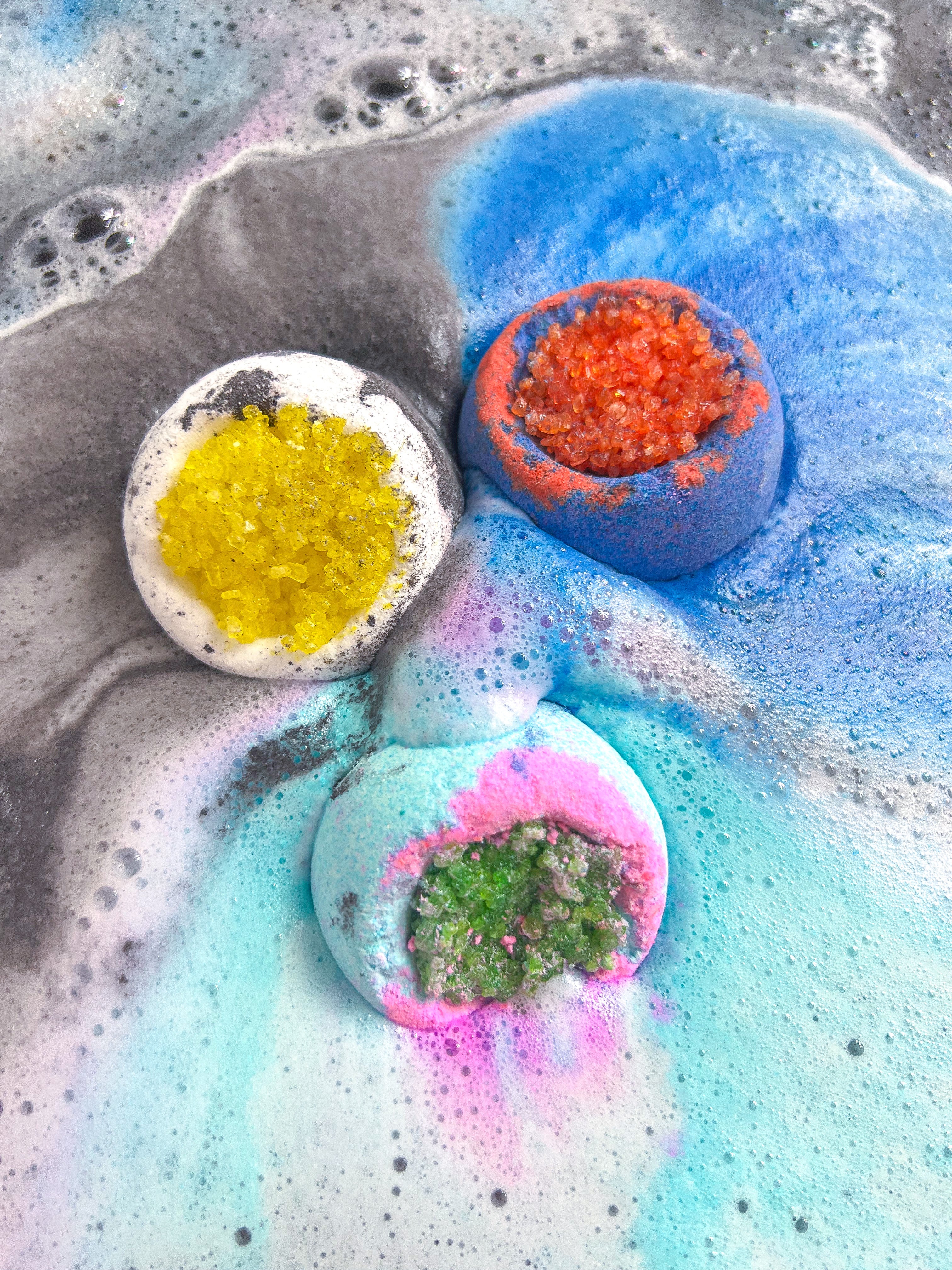 Colourful galaxy space bath bomb with epsom salt 