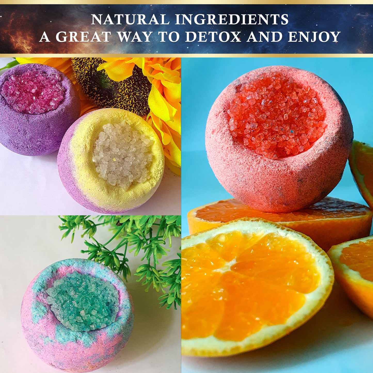 Cosmic Crystal Epsom Salt Bath Bombs / 8 x 60g Handmade Bath Gift Set - Galacticspa