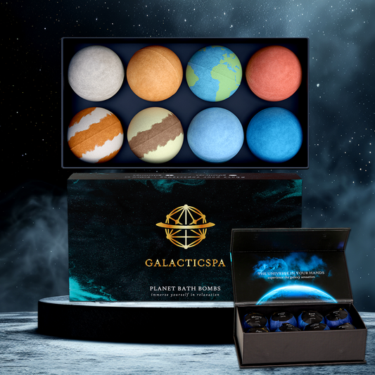 Galacticspa planet-themed bath bombs gift set in a luxury magnetic box with space design